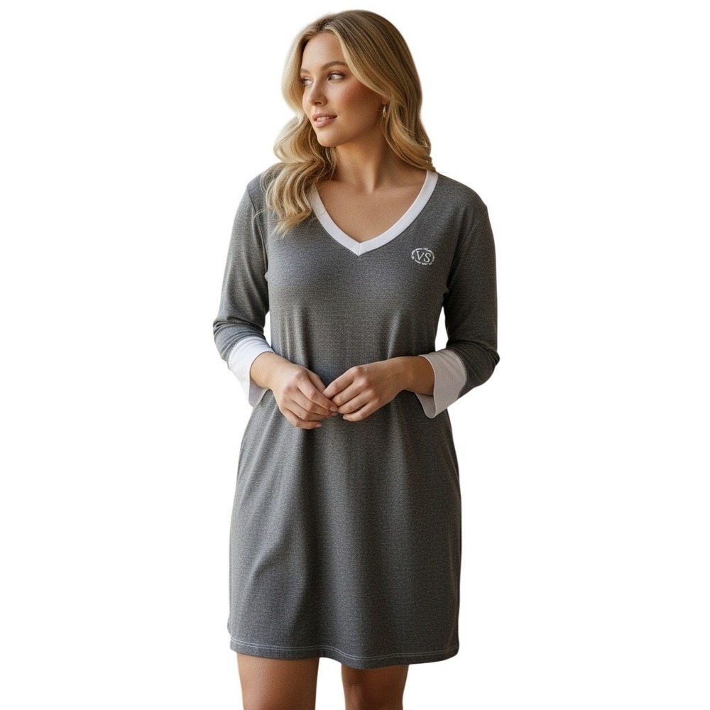 Victoria's Secret Vintage 2006 Grey V Neck Long Sleeve Sleep Lounge Top L Cotton